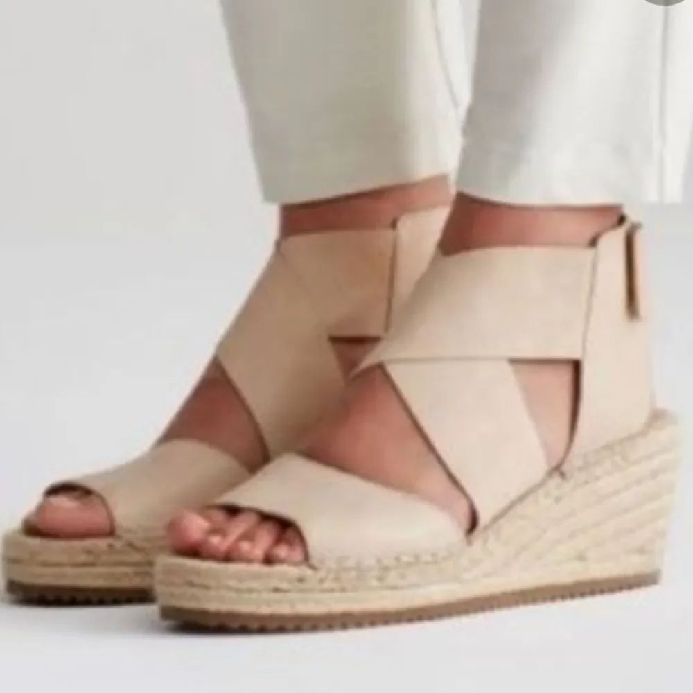 BRAND NEW SOUL NATURALIZER GOLD OSHAY ESPADRILLE ANKLE STRAP WEDGE SANDAL